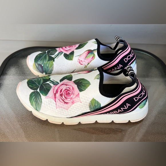 Dolce & Gabbana Other - DOLCE & GABBANA Shoes White Rose Print Sorrento Sneakers Girls Sz 35 US 5
